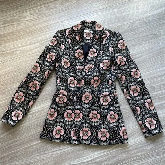 Alice + Olivia Macey Floral Print Blazer Sz 0 EUC Peach and Black - Picture 9 of 13